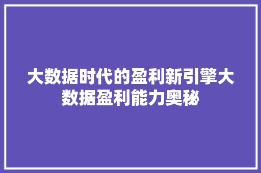 大数据时代的盈利新引擎大数据盈利能力奥秘