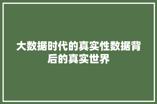 大数据时代的真实性数据背后的真实世界