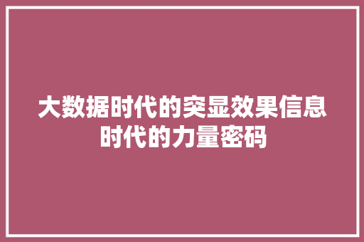 大数据时代的突显效果信息时代的力量密码