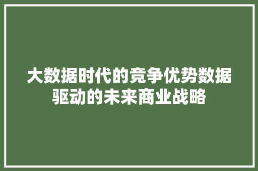 大数据时代的竞争优势数据驱动的未来商业战略