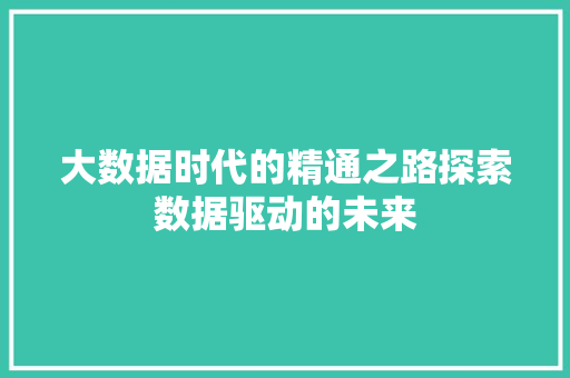 大数据时代的精通之路探索数据驱动的未来