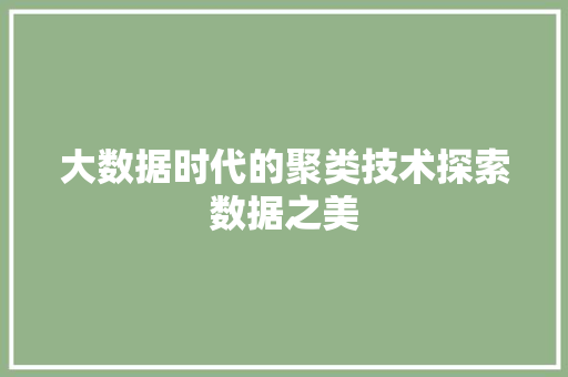 大数据时代的聚类技术探索数据之美