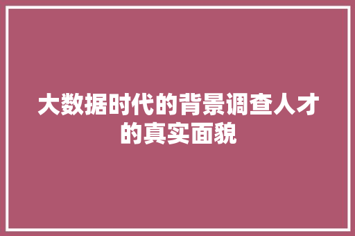 大数据时代的背景调查人才的真实面貌