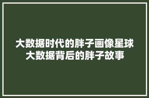 大数据时代的胖子画像星球大数据背后的胖子故事