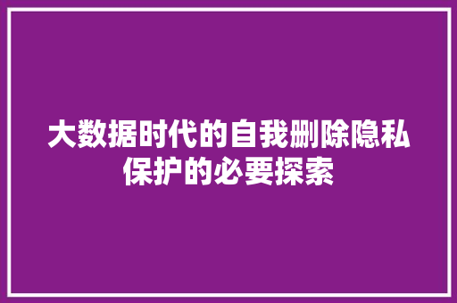 大数据时代的自我删除隐私保护的必要探索