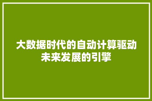 大数据时代的自动计算驱动未来发展的引擎