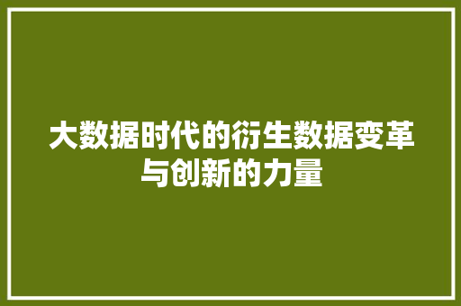 大数据时代的衍生数据变革与创新的力量