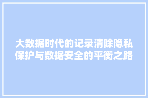 大数据时代的记录清除隐私保护与数据安全的平衡之路