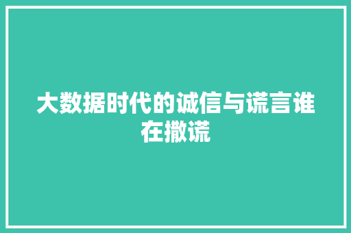 大数据时代的诚信与谎言谁在撒谎