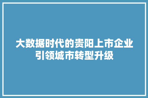 大数据时代的贵阳上市企业引领城市转型升级