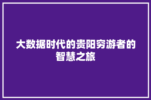 大数据时代的贵阳穷游者的智慧之旅