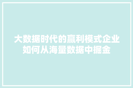 大数据时代的赢利模式企业如何从海量数据中掘金
