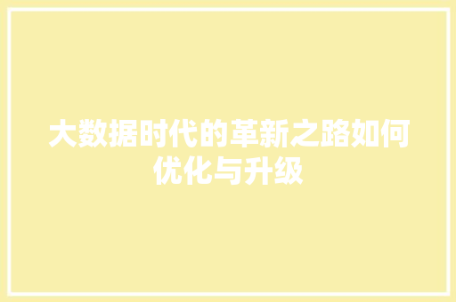 大数据时代的革新之路如何优化与升级