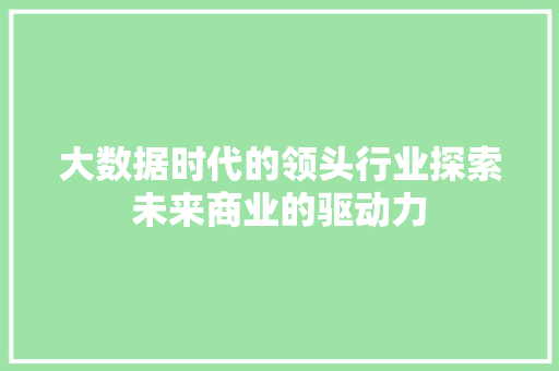 大数据时代的领头行业探索未来商业的驱动力