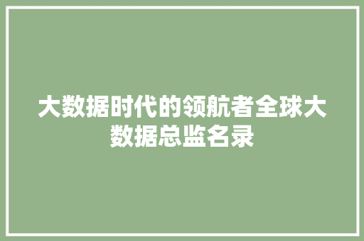 大数据时代的领航者全球大数据总监名录