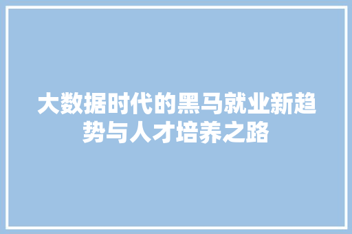大数据时代的黑马就业新趋势与人才培养之路