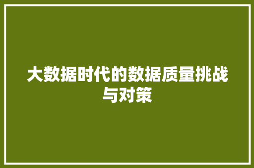 大数据时代的数据质量挑战与对策