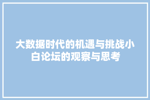 大数据时代的机遇与挑战小白论坛的观察与思考