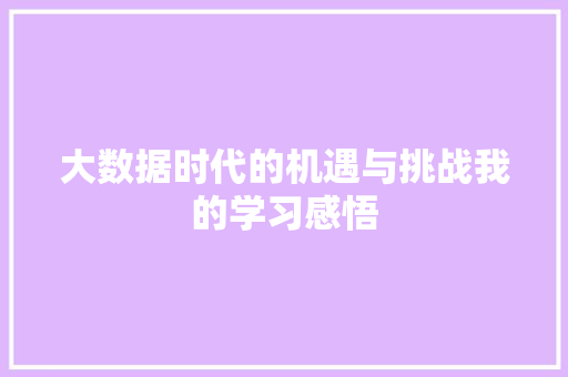 大数据时代的机遇与挑战我的学习感悟