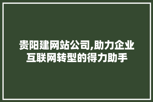 贵阳建网站公司,助力企业互联网转型的得力助手 后端技术