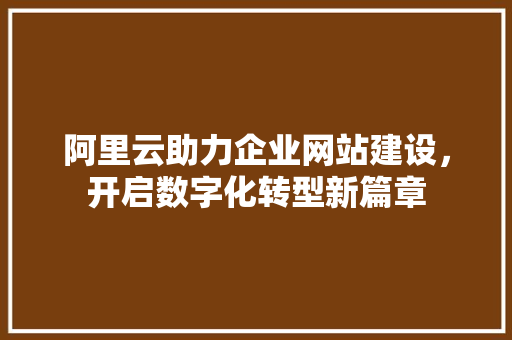 阿里云助力企业网站建设，开启数字化转型新篇章 网站建设