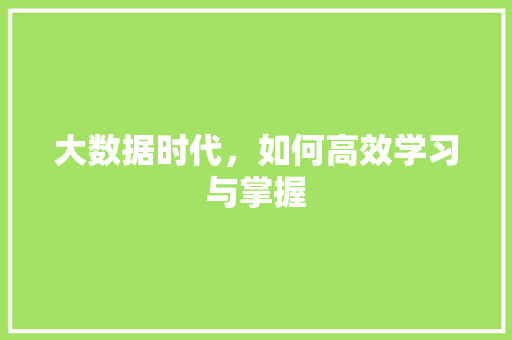 大数据时代，如何高效学习与掌握
