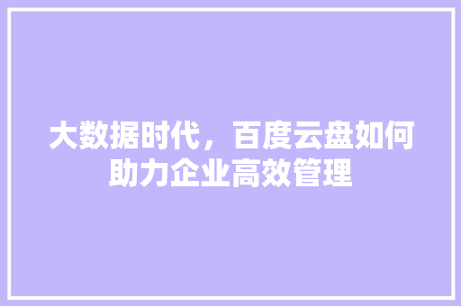 大数据时代，百度云盘如何助力企业高效管理