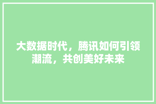 大数据时代，腾讯如何引领潮流，共创美好未来
