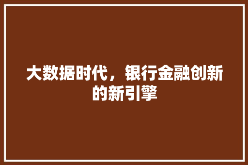 大数据时代，银行金融创新的新引擎