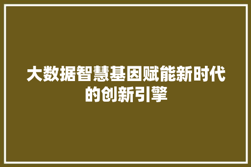 大数据智慧基因赋能新时代的创新引擎