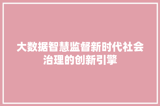 大数据智慧监督新时代社会治理的创新引擎