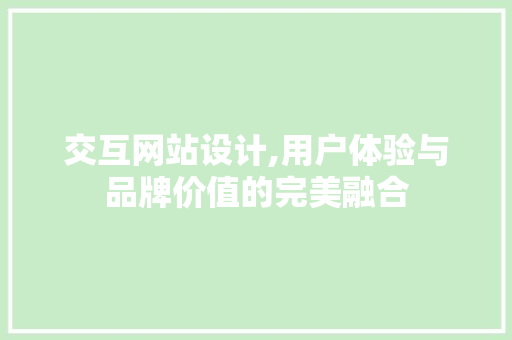 交互网站设计,用户体验与品牌价值的完美融合