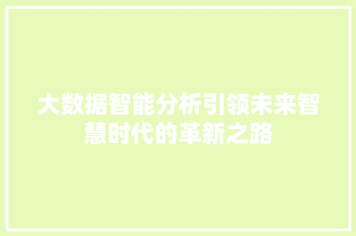 大数据智能分析引领未来智慧时代的革新之路