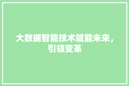 大数据智能技术赋能未来，引领变革