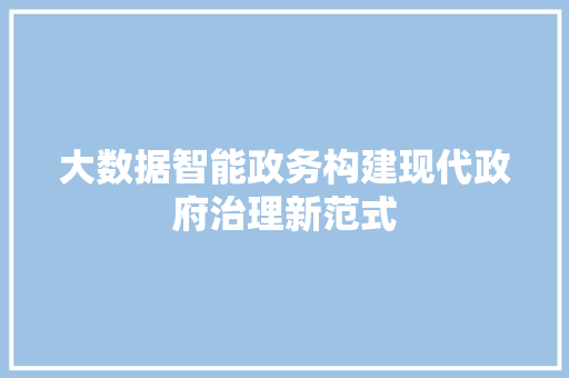大数据智能政务构建现代政府治理新范式 项目报告