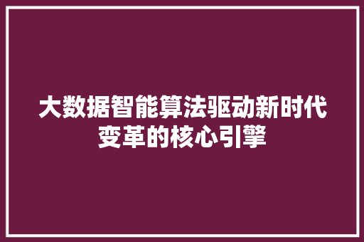 大数据智能算法驱动新时代变革的核心引擎