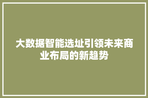 大数据智能选址引领未来商业布局的新趋势