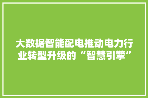 大数据智能配电推动电力行业转型升级的“智慧引擎”