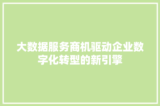 大数据服务商机驱动企业数字化转型的新引擎