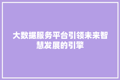 大数据服务平台引领未来智慧发展的引擎