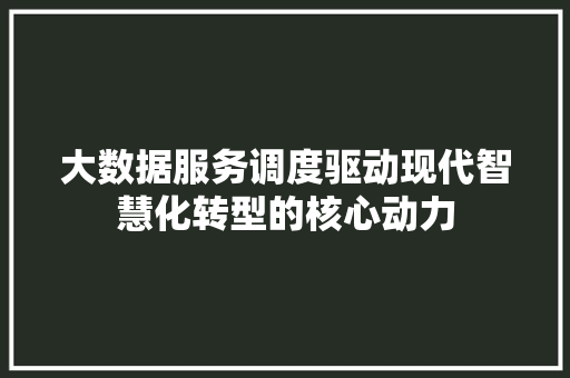 大数据服务调度驱动现代智慧化转型的核心动力