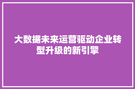 大数据未来运营驱动企业转型升级的新引擎