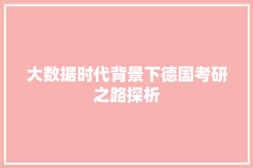 大数据时代背景下德国考研之路探析