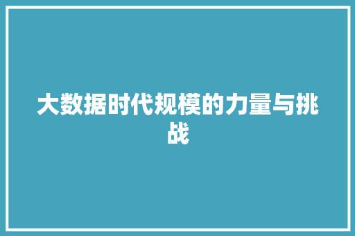 大数据时代规模的力量与挑战