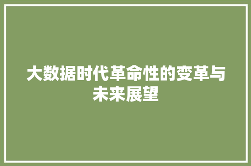 大数据时代革命性的变革与未来展望