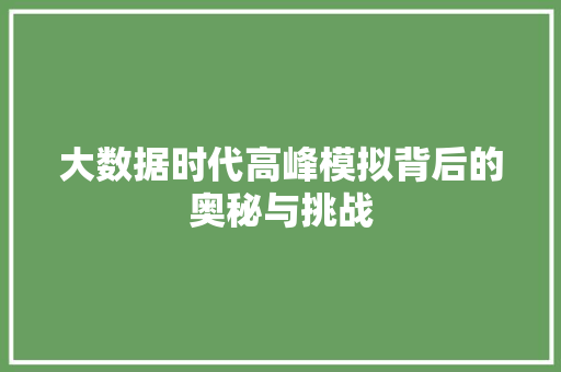 大数据时代高峰模拟背后的奥秘与挑战