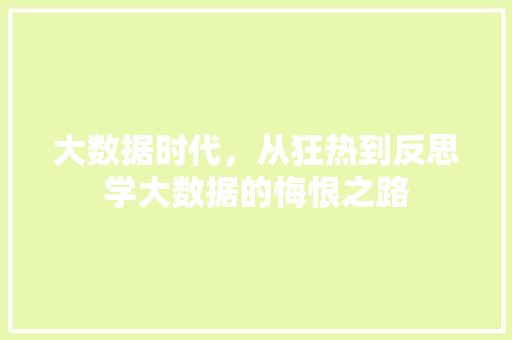 大数据时代，从狂热到反思学大数据的悔恨之路