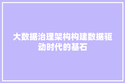 大数据治理架构构建数据驱动时代的基石