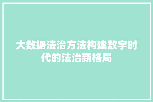 大数据法治方法构建数字时代的法治新格局