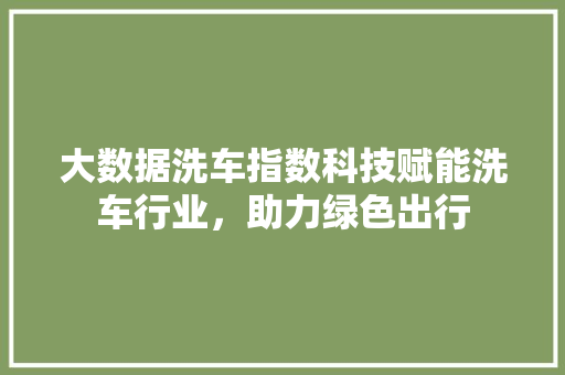 大数据洗车指数科技赋能洗车行业，助力绿色出行